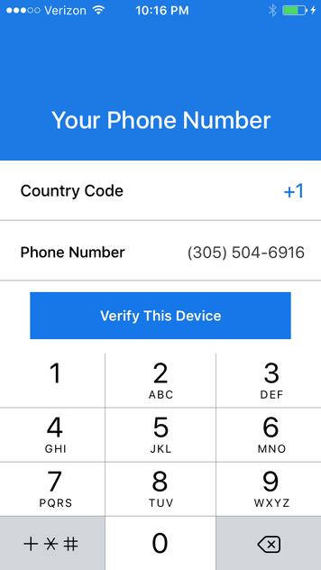 Mobile phone number for verification